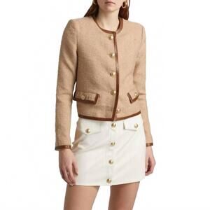 NEW L'AGENCE zaya trim jacket in cappuccino/gold stripe